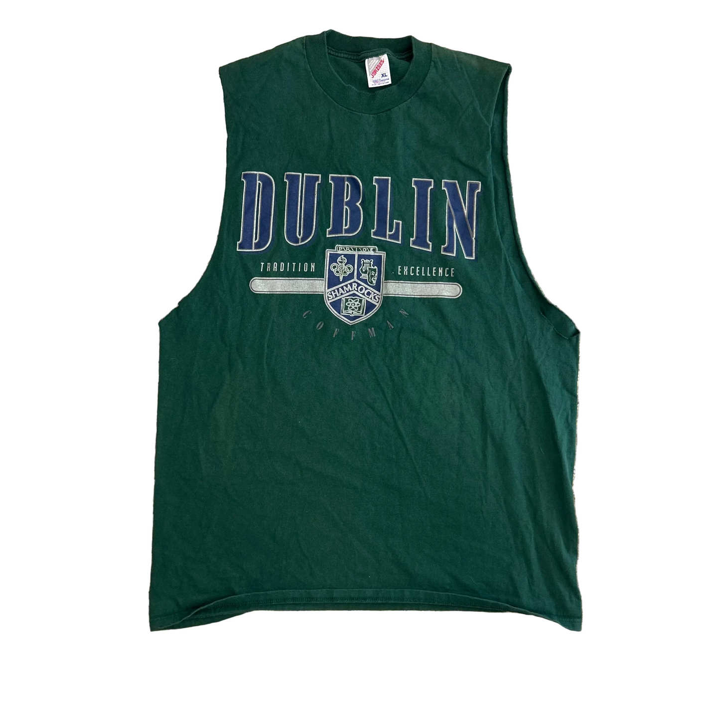 90's Jerzees Dublin Ireland Green Tank Top Shirt - Large - 22" x 31"
