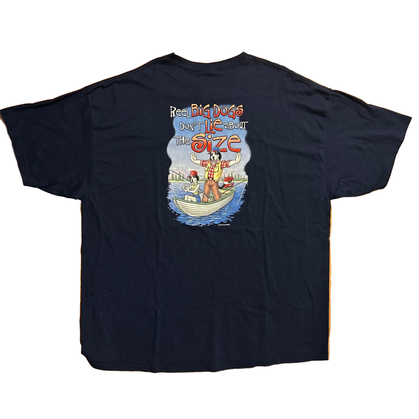 Big Dogs Fishing Lie About Size Navy Blue Tshirt - XLarge - 27.5" x 34"