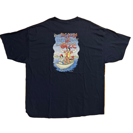 Big Dogs Fishing Lie About Size Navy Blue Tshirt - XLarge - 27.5" x 34"