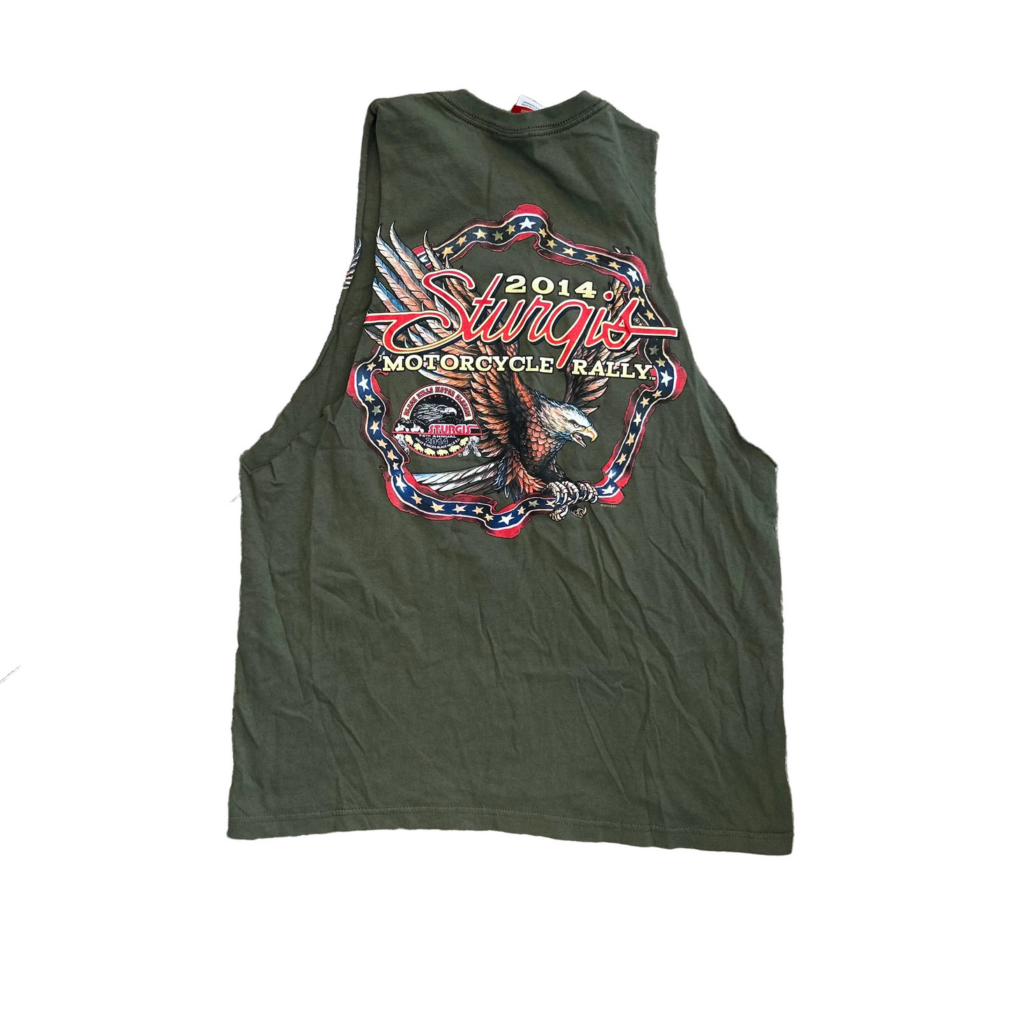 2014 Sturgis Motorcycle Rally Green Tank Top Shirt - Medium - 20" x 27"
