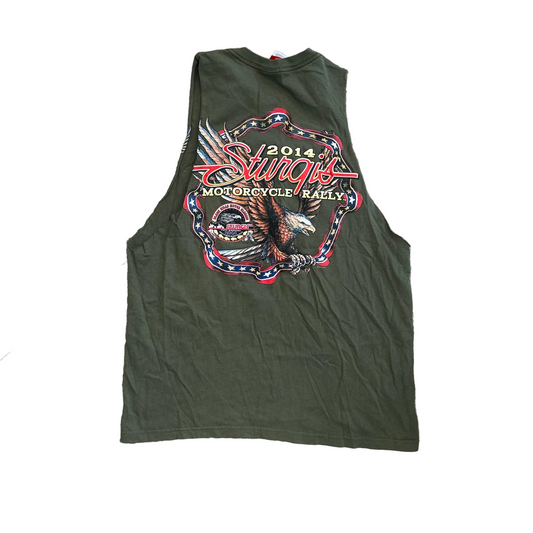 2014 Sturgis Motorcycle Rally Green Tank Top Shirt - Medium - 20" x 27"