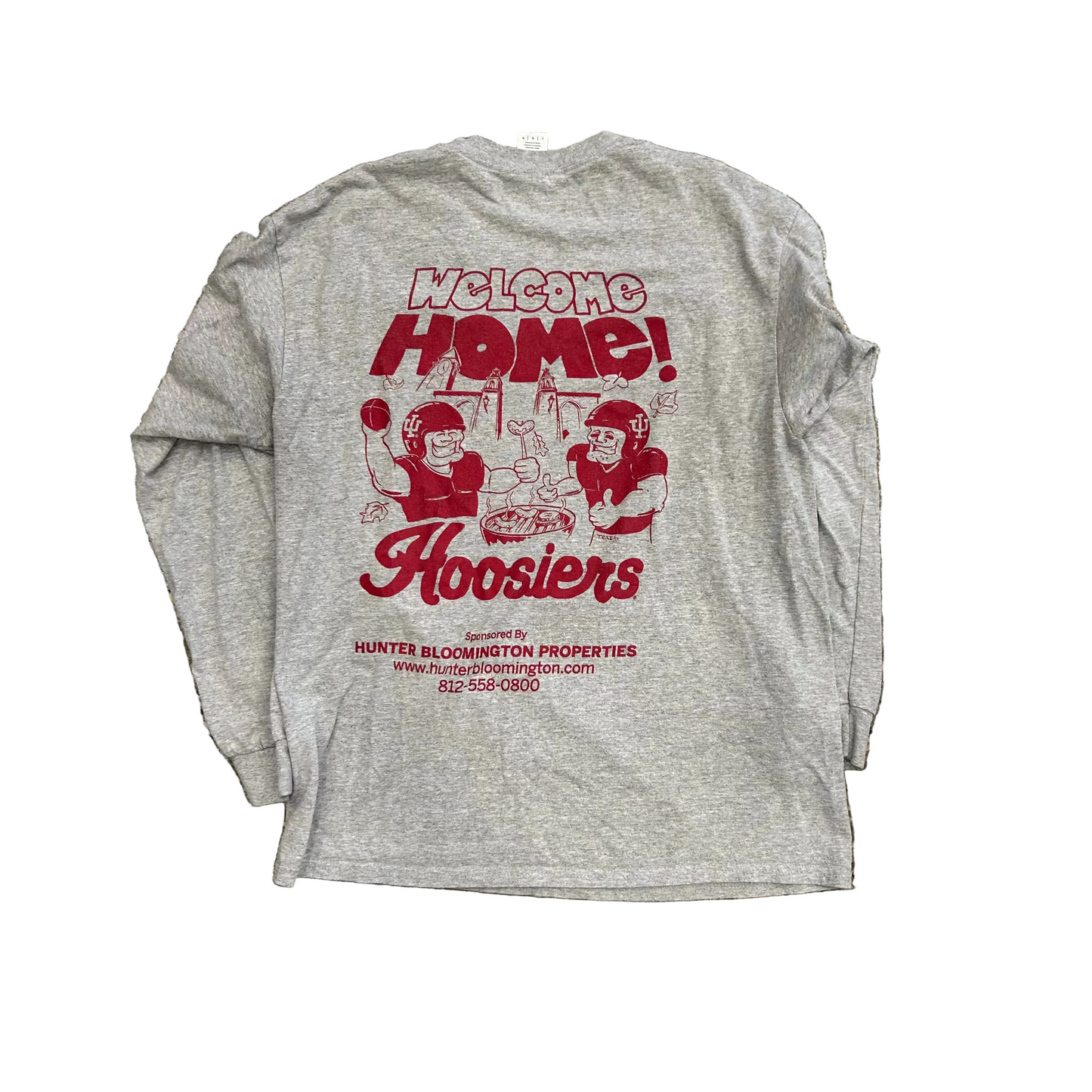 Indiana University Hoosier Homecoming Grey Longsleeve Shirt - Medium - 21.5" x 27"