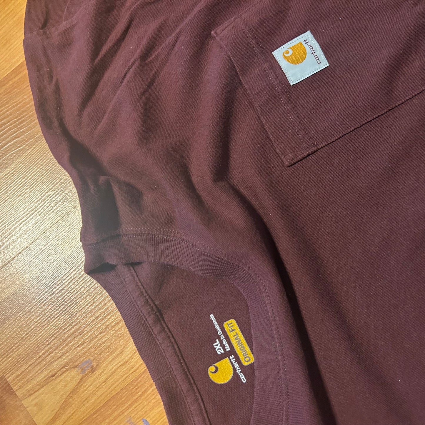 Carhartt Carphartt Maroon Red Pocket Tshirt - XLarge - 28.5" x 33"