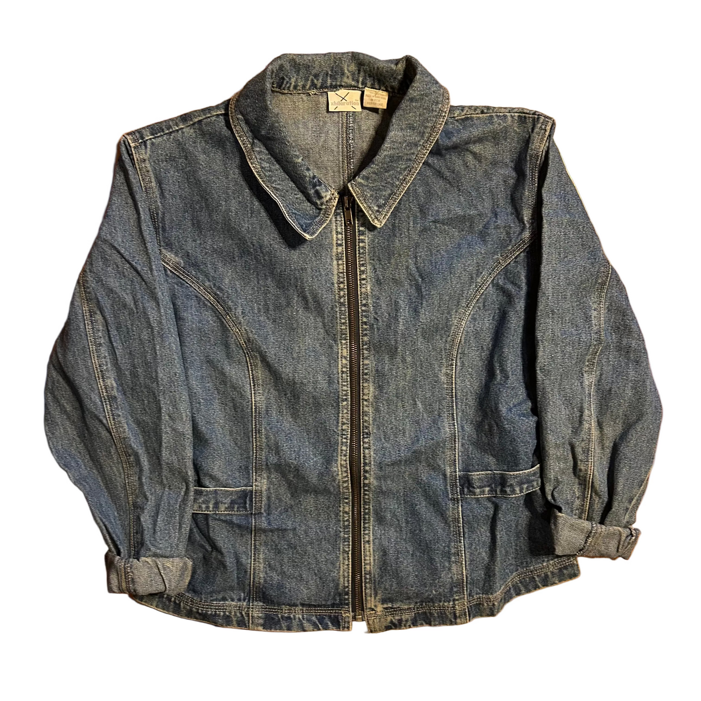 Xhiliration Denim Jean Zip Up Jacket - Small - 19" x 21"