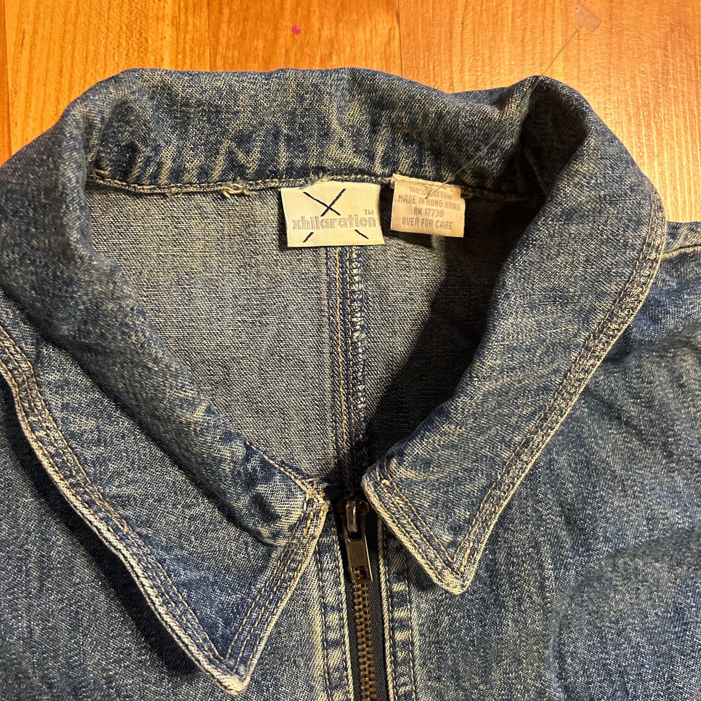 Xhiliration Denim Jean Zip Up Jacket - Small - 19" x 21"