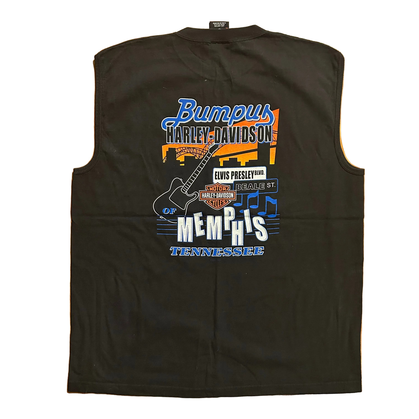 90’s Harley Davidson Motorcycles Bumpus Memphis Tennessee Black Tanktop Shirt - Large - 23" x 29"