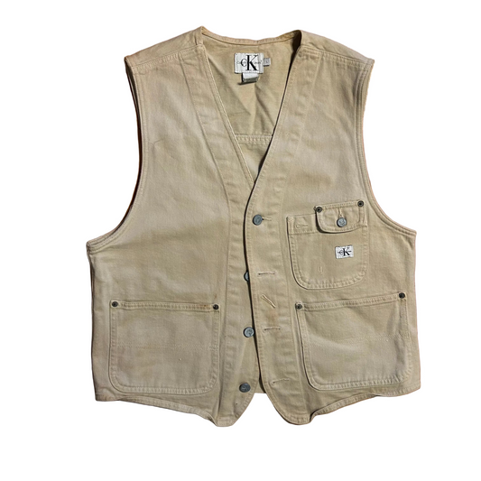 Calvin Klein Khaki Denim Brown Vest - Medium - 21" x 23"