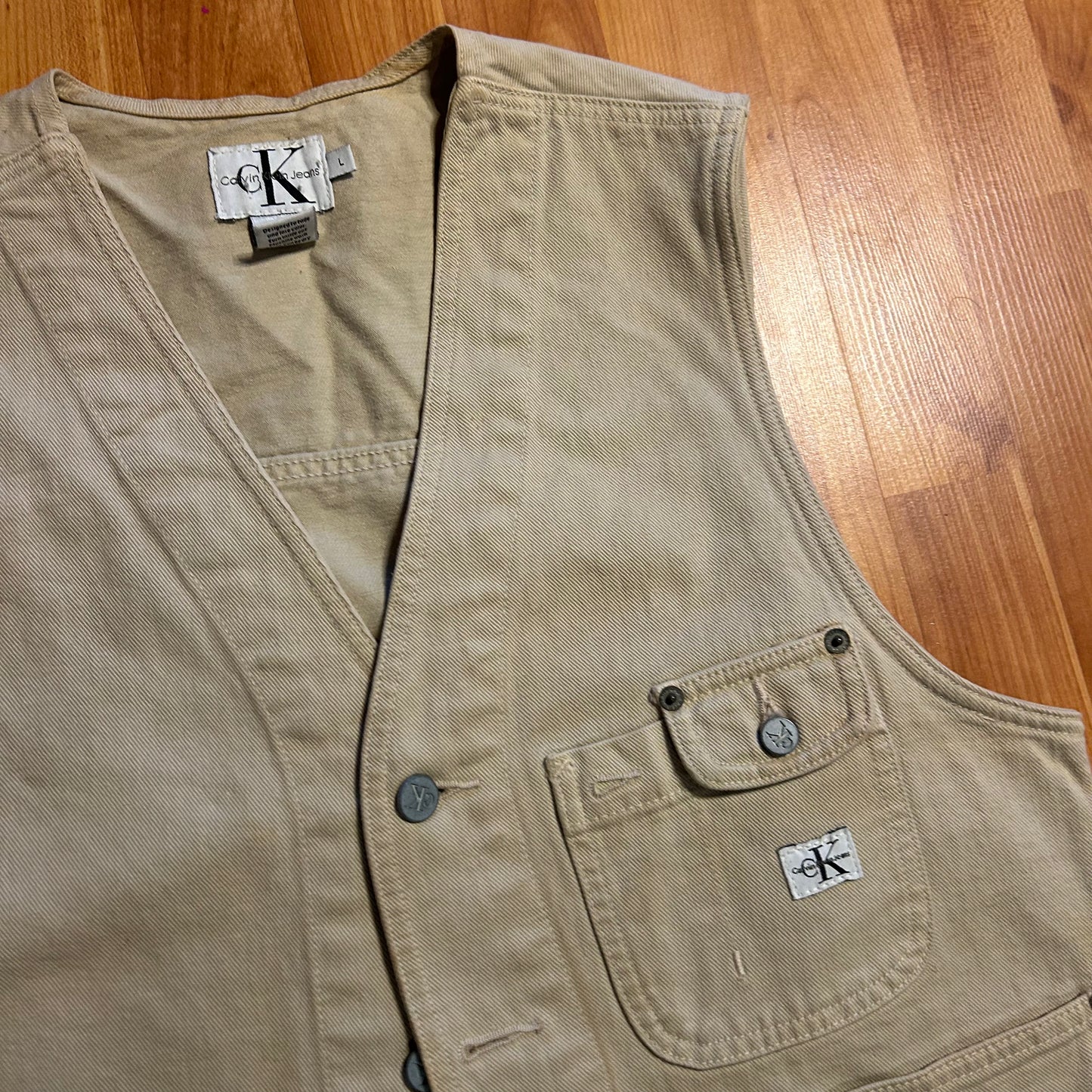 Calvin Klein Khaki Denim Brown Vest - Medium - 21" x 23"