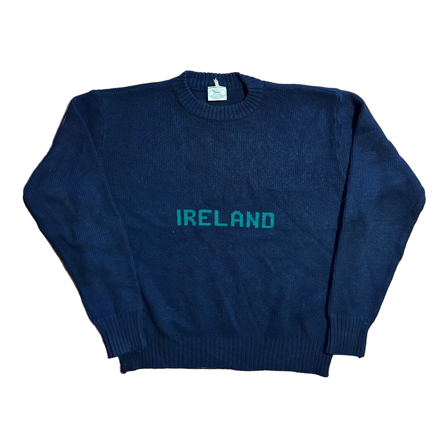 Ireland Navy Blue Green Spellout Acrylic Knit Sweater - Large - 23" x 23"