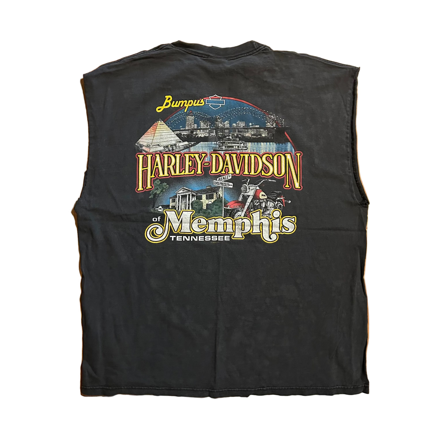 00’s Harley Davidson Memphis Tennessee Bumpus Motorcycles Black Cutoff Tanktop Shirt - XLarge - 24" x 29"