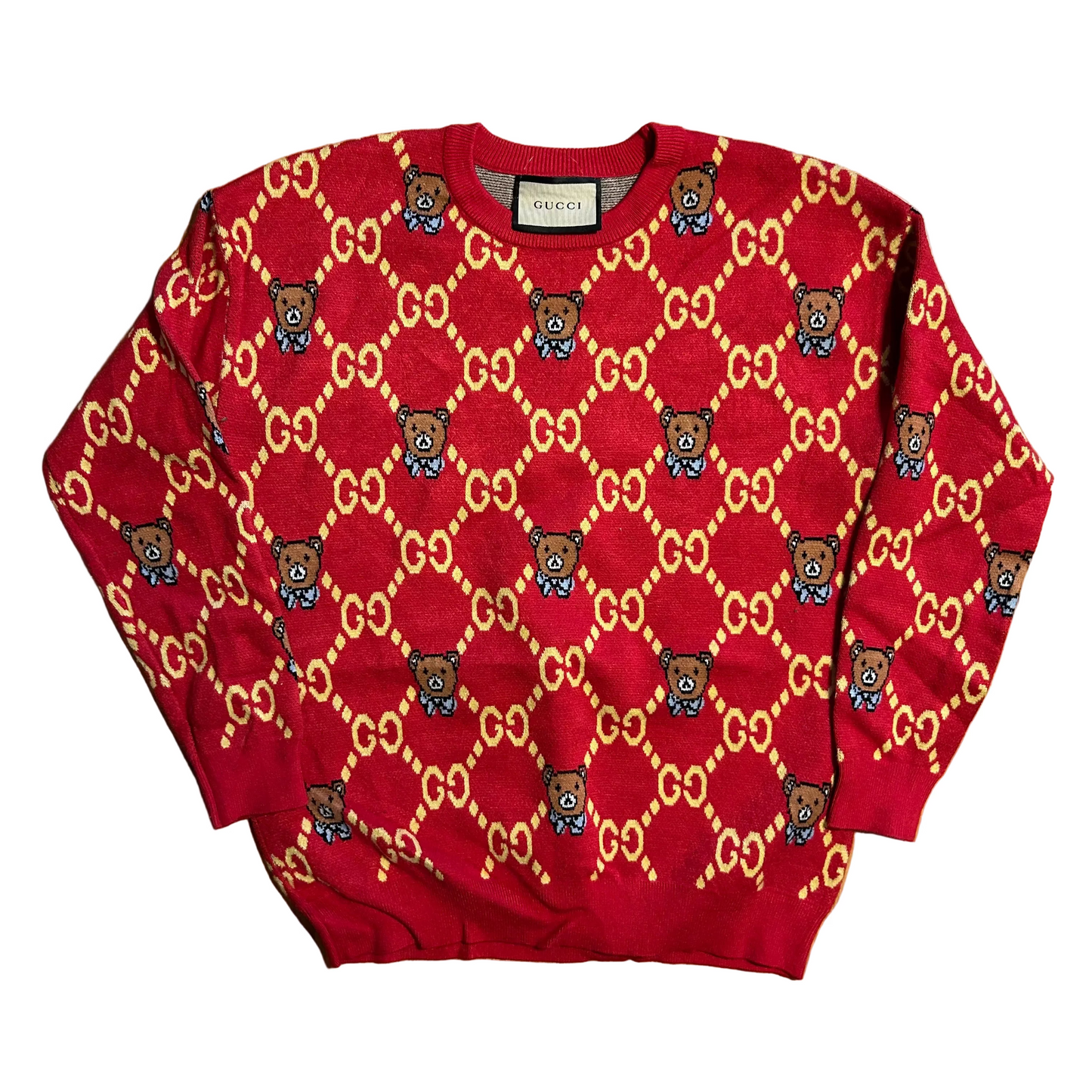 Gucci Red Bear Pattern Sweater - Small - 19" x 24"