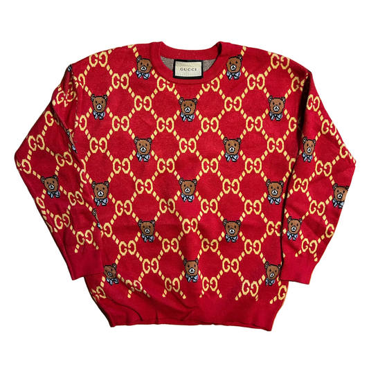 Gucci Red Bear Pattern Sweater - Small - 19" x 24"