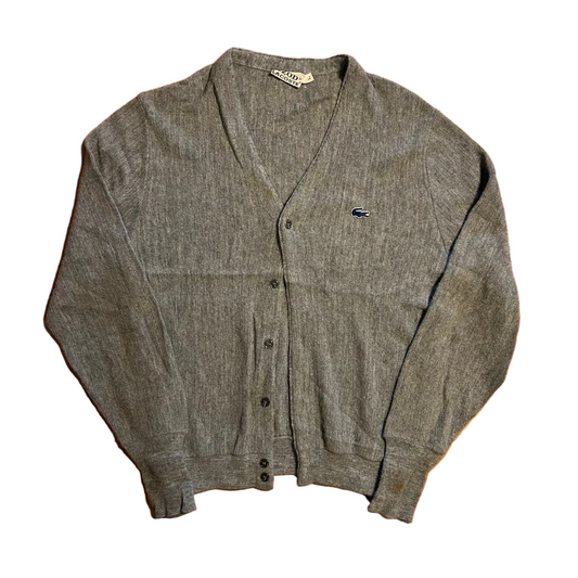 80/90's Izod Lacoste Grey Cardigan Sweater - Large - 22" x 27"