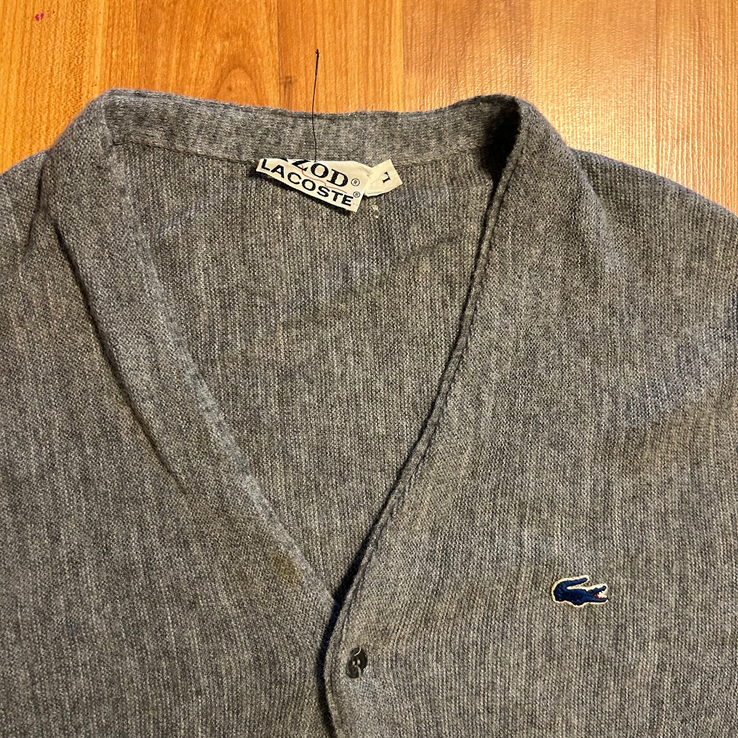 80/90's Izod Lacoste Grey Cardigan Sweater - Large - 22" x 27"