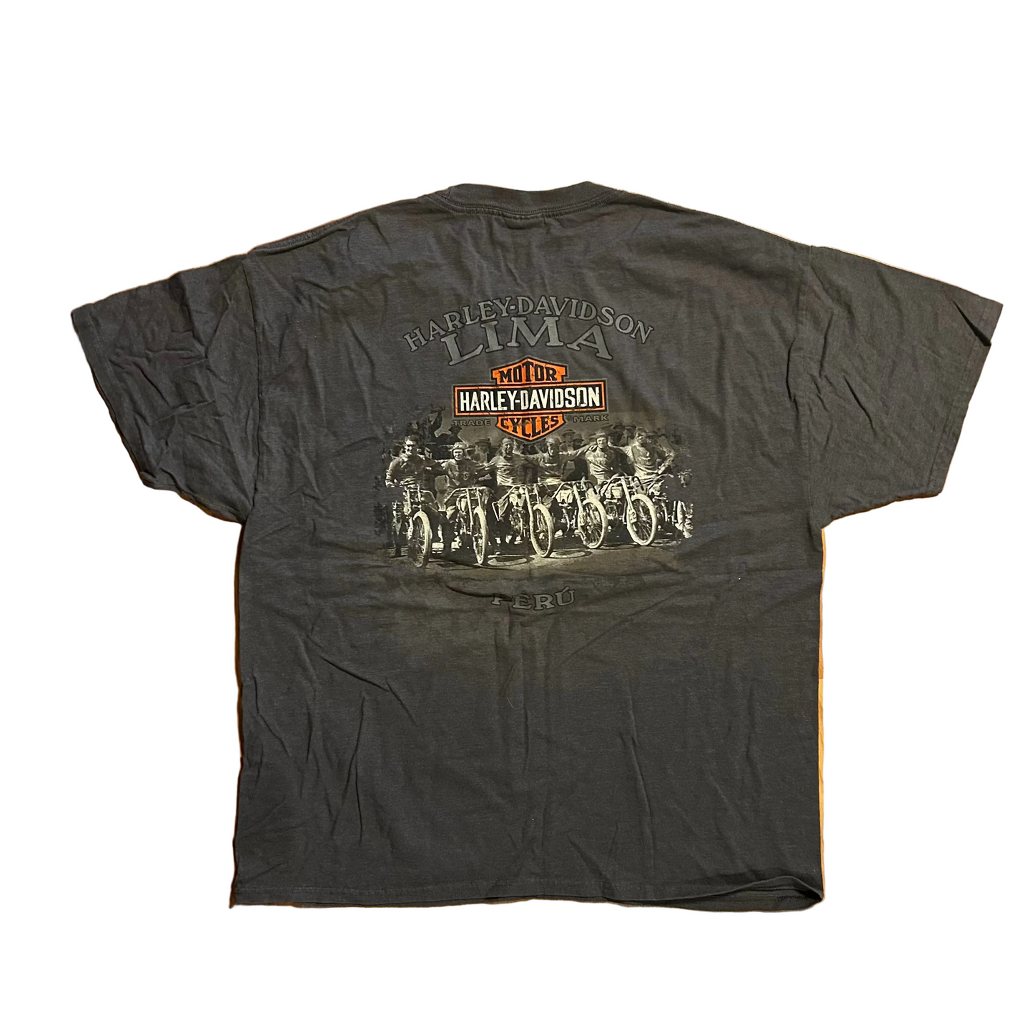 Hanes Beefy Harley Davidson Motorcycles Lima Peru Gray Tshirt - Large - 23" x 28"
