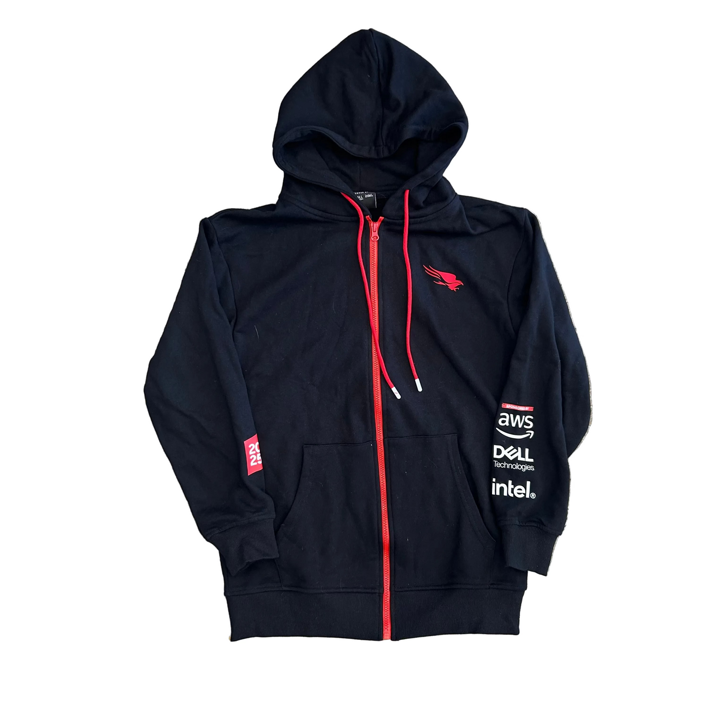Falcon Amazon Intel Dell Crowdstrike Black Red Zip Up Hoodie Sweatshirt - Medium - 20.5" x 28"