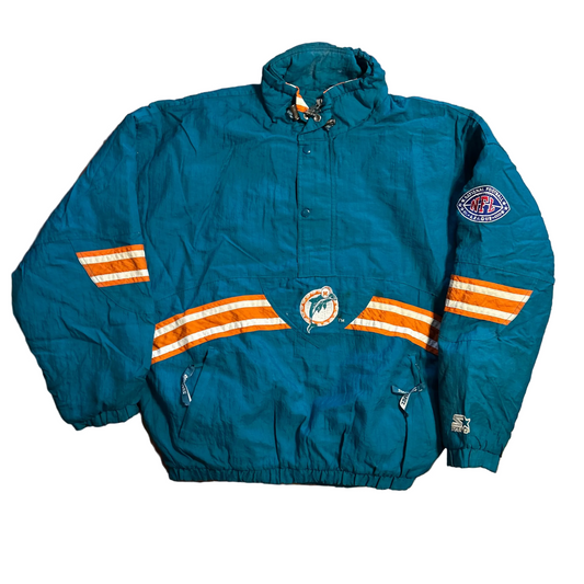 90's Starter Miami Dolphins Half Zip Puffer Jacket Windbreaker Coat - XLarge - 27" x 29"