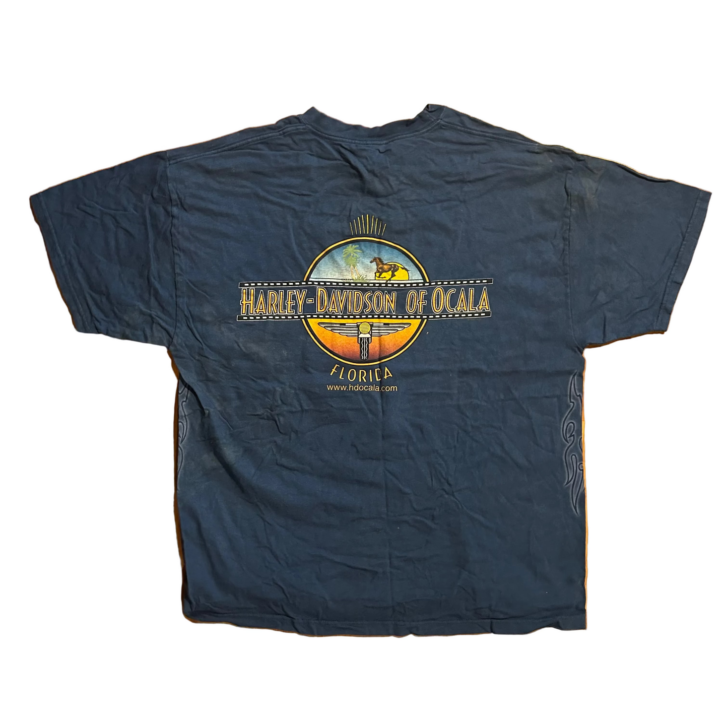 00’s Harley Davidson Ocala Blue Tshirt - Large - 23" x 29.5"