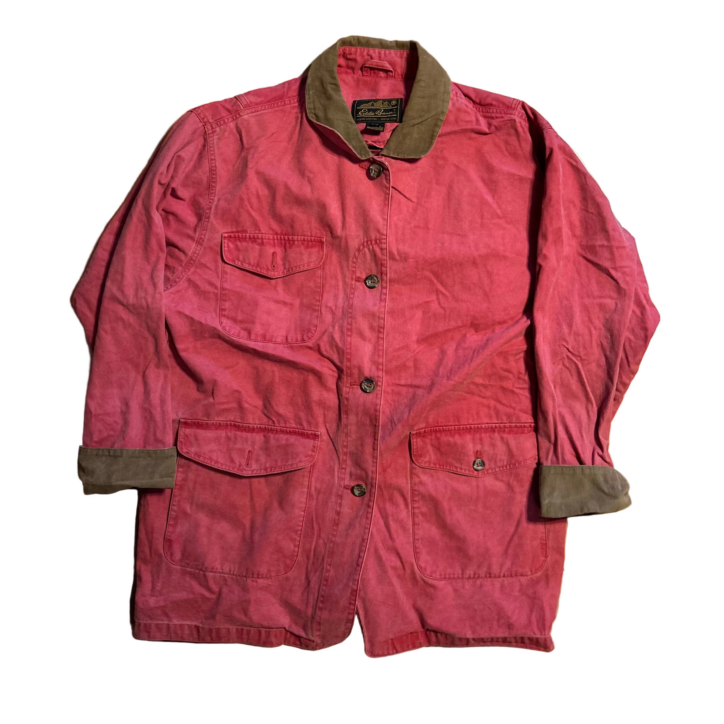 90's Eddie Bauer Red Pink Corduroy Chore Coat Jacket - XLarge - 25" x 32"
