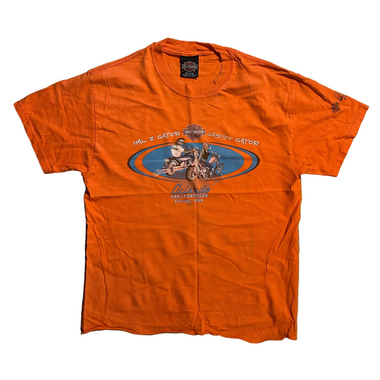 00’s Harley Davidson Motorcycles Hanes Beefy Orange Florida Rock N Roll Tshirt - Medium - 20" x 25.5"