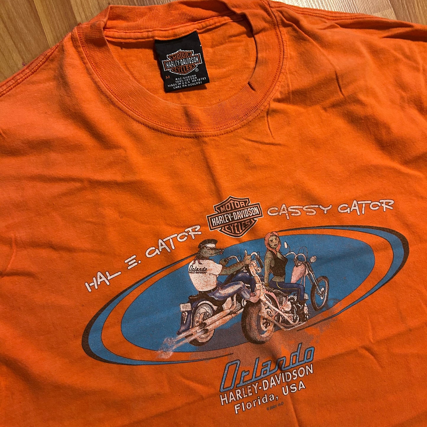 00’s Harley Davidson Motorcycles Hanes Beefy Orange Florida Rock N Roll Tshirt - Medium - 20" x 25.5"