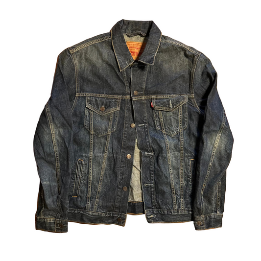 Levi's Dark Wash Blue Jean Denim Button Up Trucker Jacket - Medium - 21.5" x 26"
