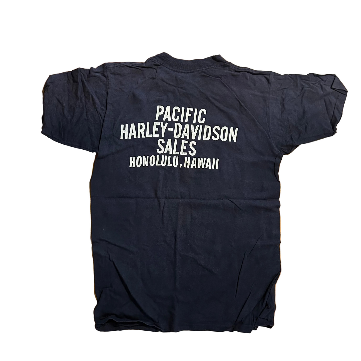 70’s Collegiate Pacific Harley Davidson Motorcycles Hawaii Black Logo Tshirt - Small - 18" x 26"