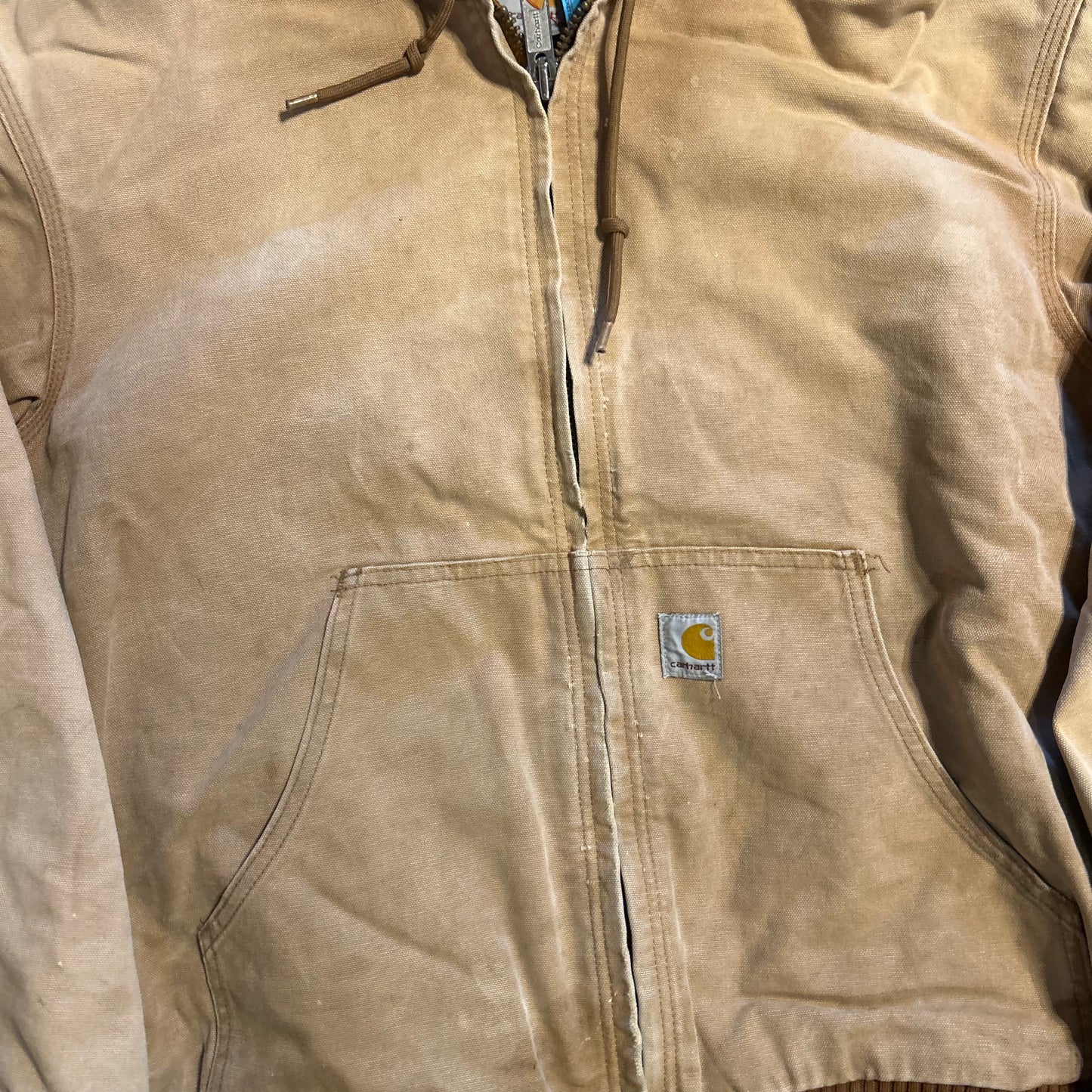 Carhartt Carphartt Brown Tan Zip Up Lined Hooded Jacket Coat - XLarge - 25.5" x 26"