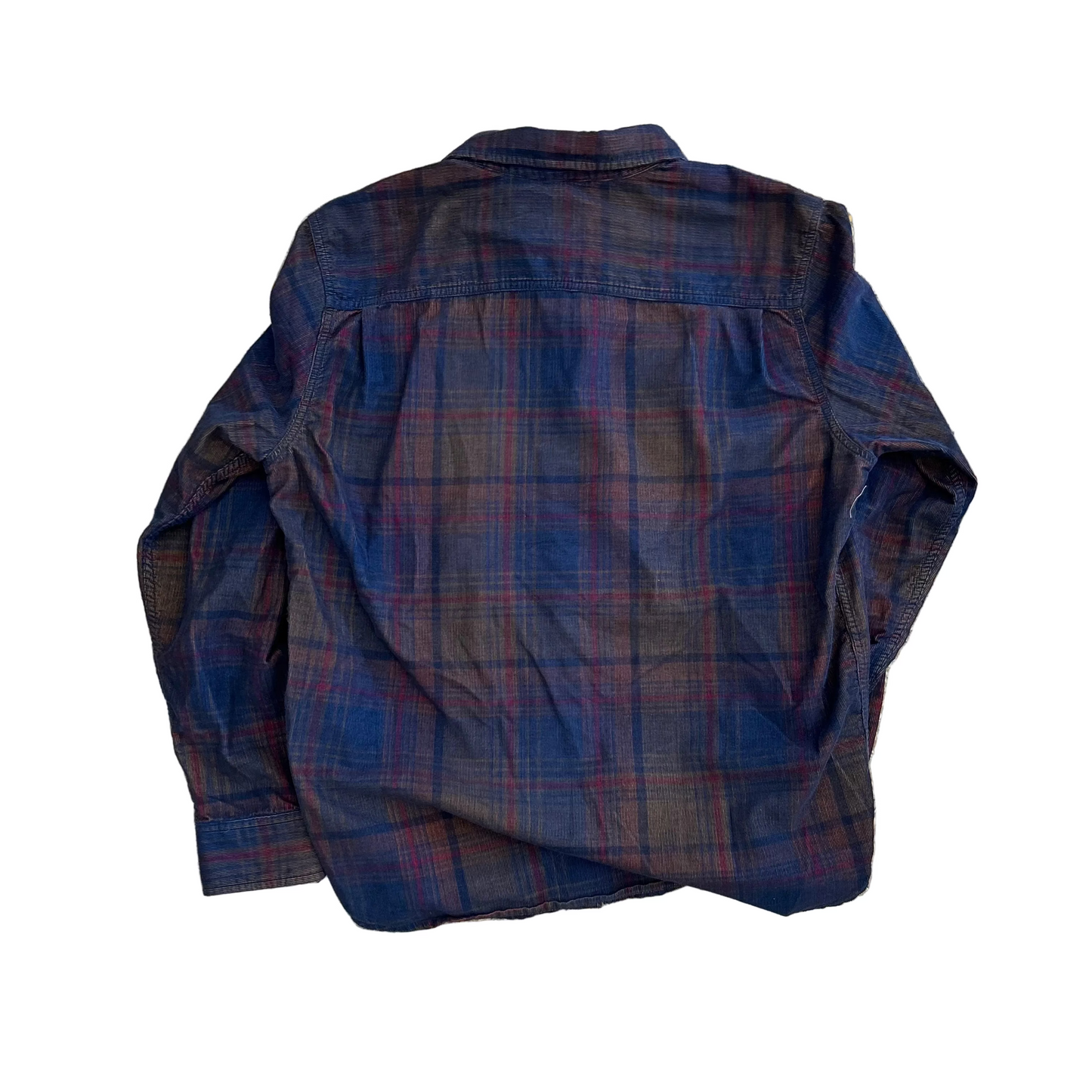 Prana Plaid Mini Corduroy Navy Blue Button Up Flannel Shirt - Large - 23" x 30"