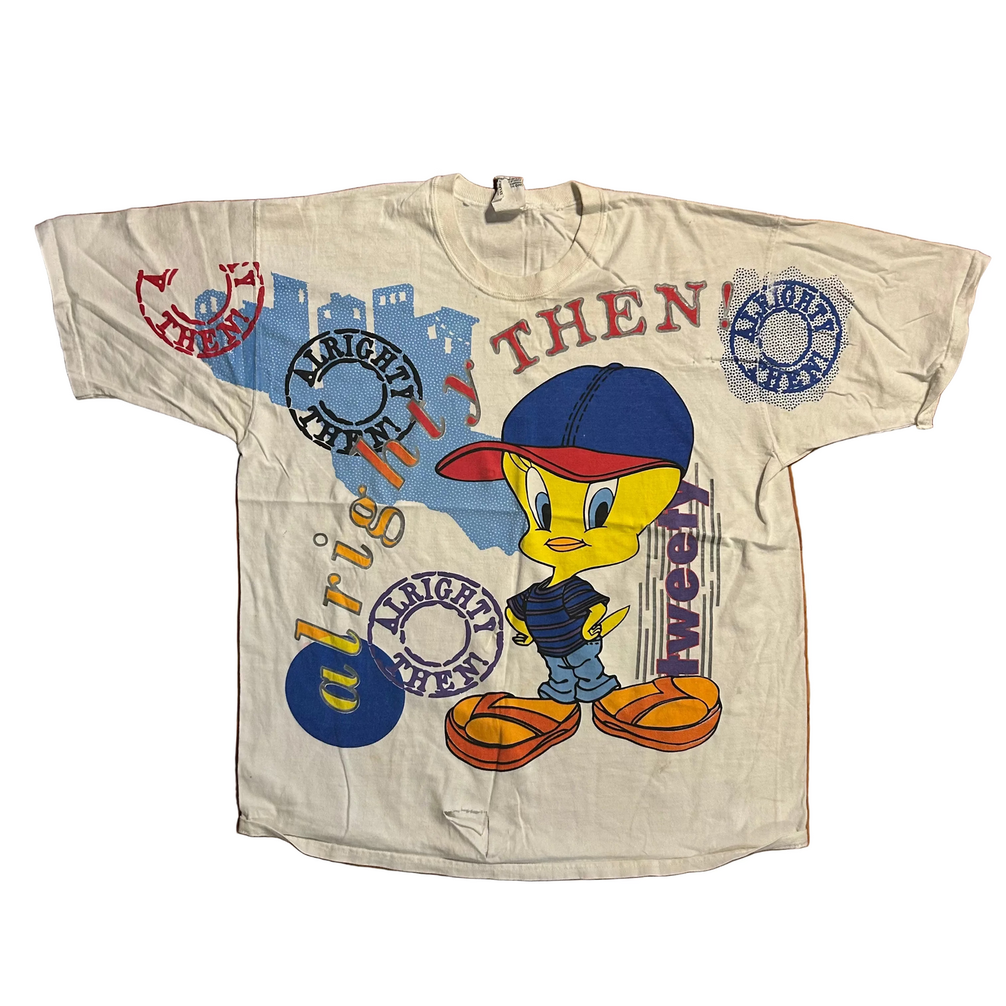 90’s Looney Tunes Alrighty Then Tweety Bird White Tshirt - XLarge - 24" x 29"