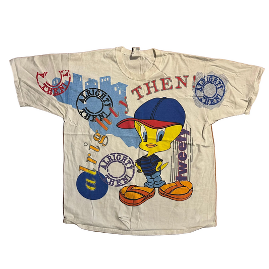 90’s Looney Tunes Alrighty Then Tweety Bird White Tshirt - XLarge - 24" x 29"