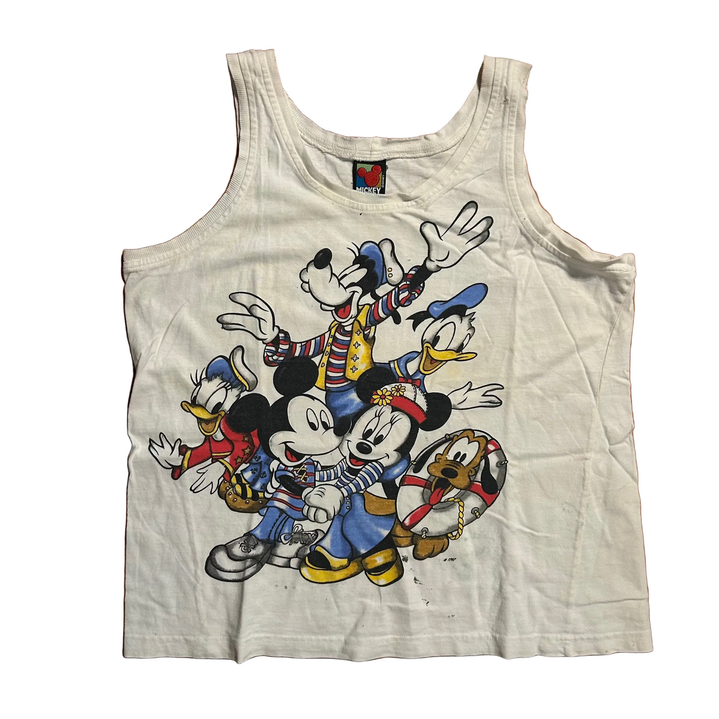 00’s Disney Mickey Minnie Boat Sailor White Tanktop Shirt - Medium - 20.5" x 24"