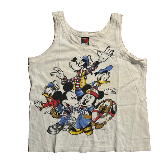 00’s Disney Mickey Minnie Boat Sailor White Tanktop Shirt - Medium - 20.5" x 24"