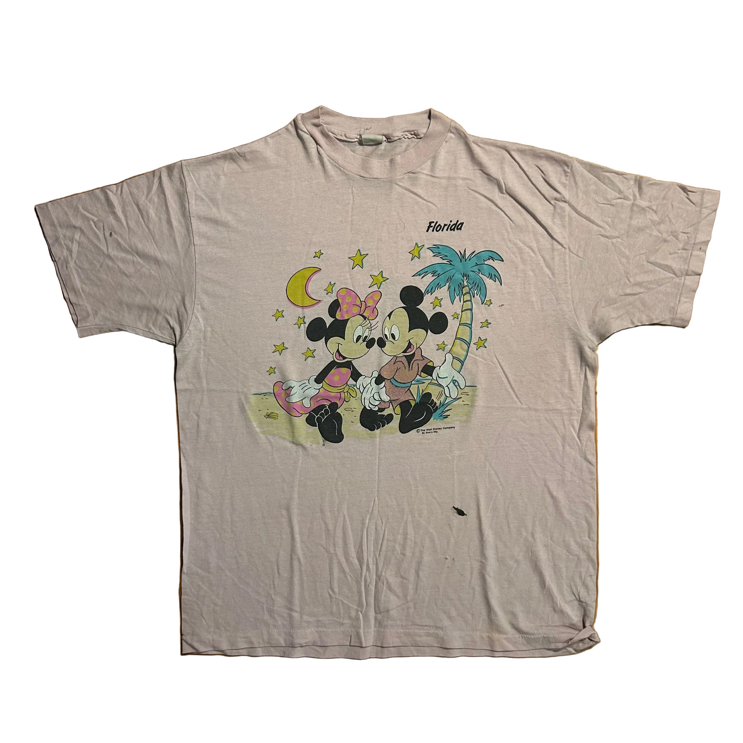 80’s Sherry Disney Mickey Minnie Mouse Florida Pink Paper Thin Tshirt - Large - 22.5" x 28"