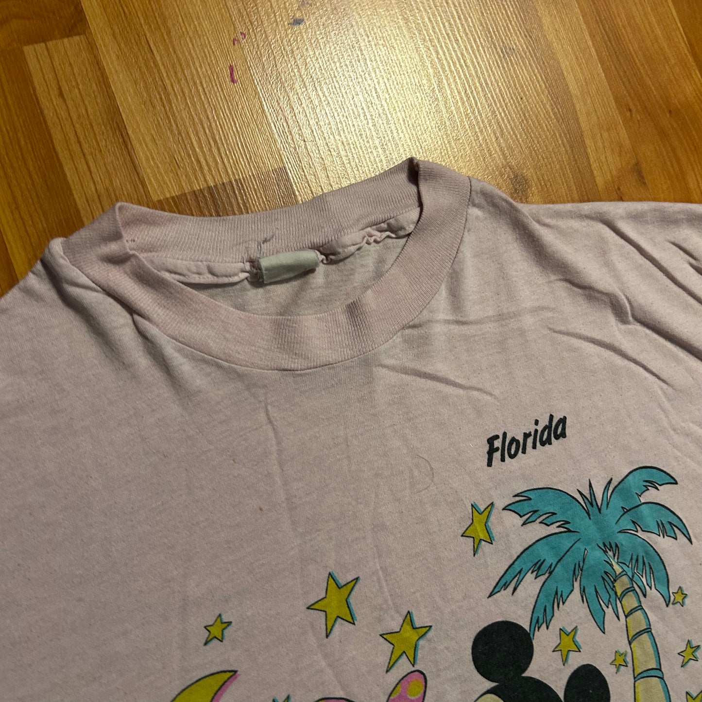 80’s Sherry Disney Mickey Minnie Mouse Florida Pink Paper Thin Tshirt - Large - 22.5" x 28"
