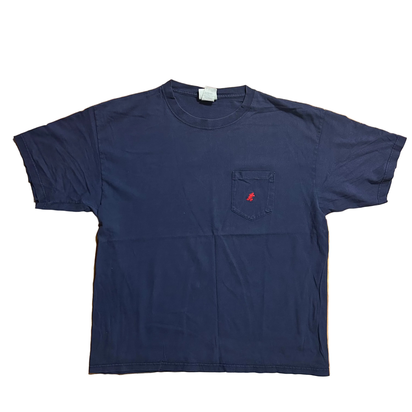 90’s Walt Disney World Embroidered Red Mickey Mouse Silhouette Navy Blue Pocket Tshirt - XLarge - 24" x 29"