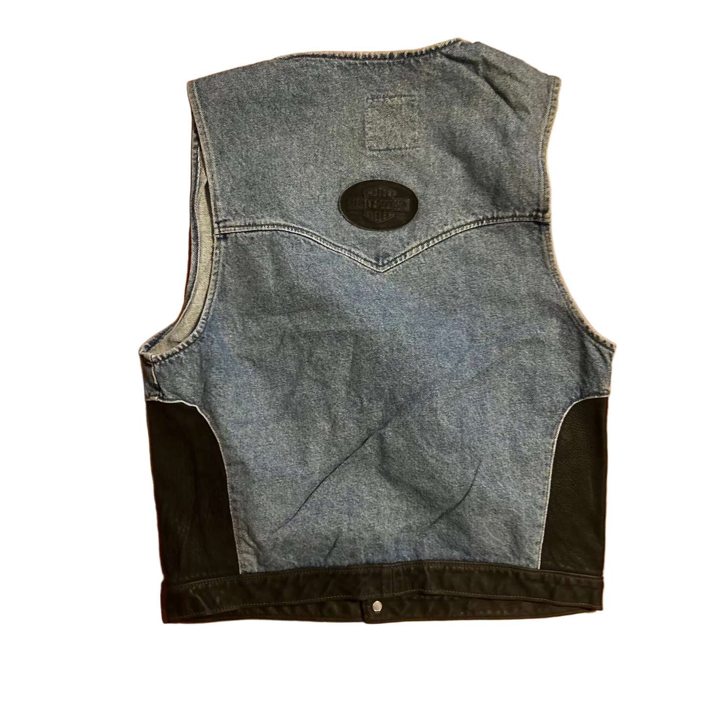 90's Harley Davidson Biker Blues Denim Leather Button Up Vest - Medium - 21" x 25"