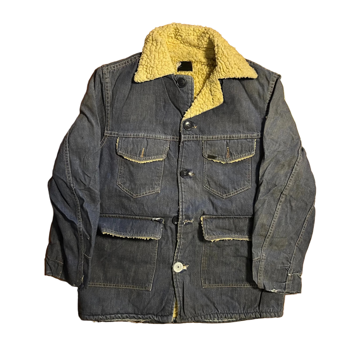 80/90's Denim Fleece Lined Overcoat Jacket - Medium - 21" x 29"