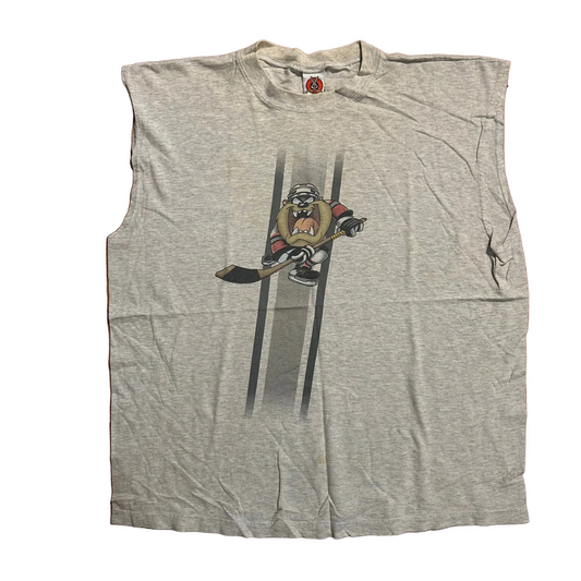 90’s Looney Tunes Tasmanian Devil Taz Hockey Grey Tanktop Shirt - XLarge - 24" x 28"