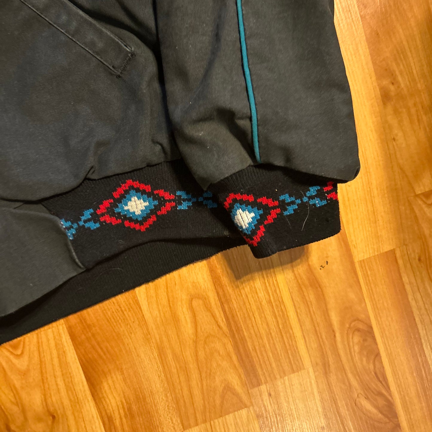 80/90's Tote Along Blanket Lined Black Teal Zip Up Bomber Jacket Coat - XLarge - 25" x 25"