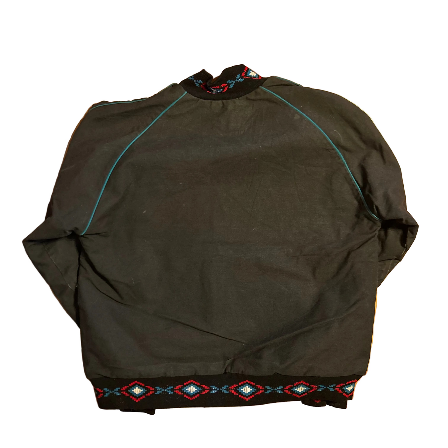 80/90's Tote Along Blanket Lined Black Teal Zip Up Bomber Jacket Coat - XLarge - 25" x 25"