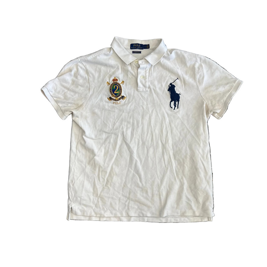 Polo RalPH Lauren Big Pony Custom Slim Fit White Polo Shirt - Large - 22" x 25.5"