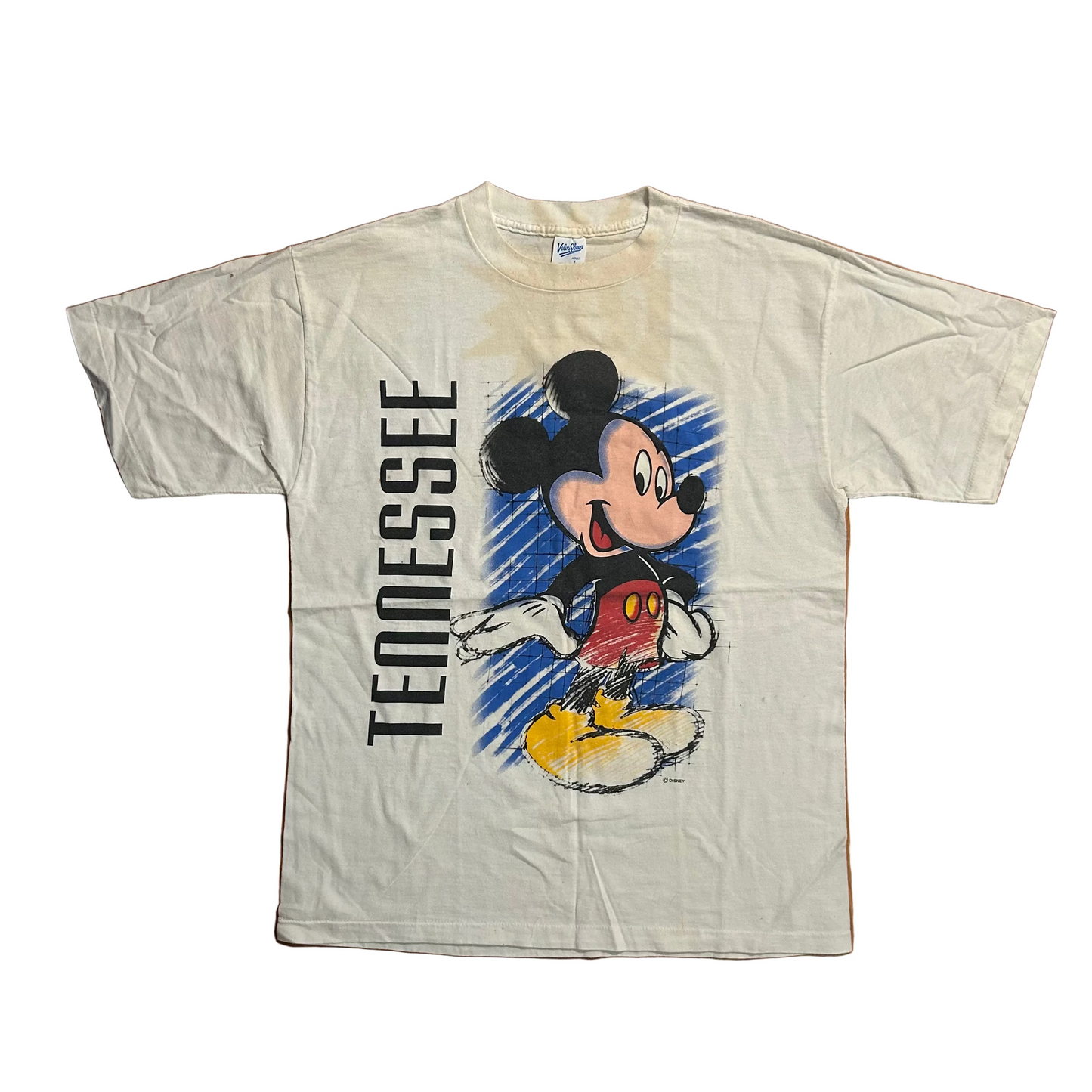 90’s Velva Sheen Disney Mickey Mouse Tennessee White Blue Tshirt - Medium - 21" x 28.5"