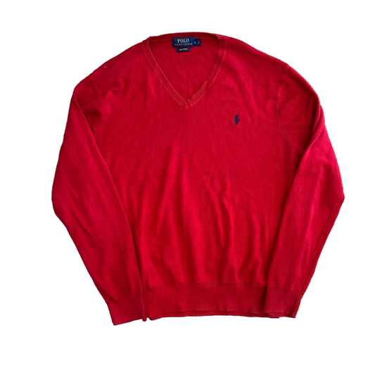Polo RalPH Lauren Pima Cotton Red V Neck Sweater - Large - 23" x 26"