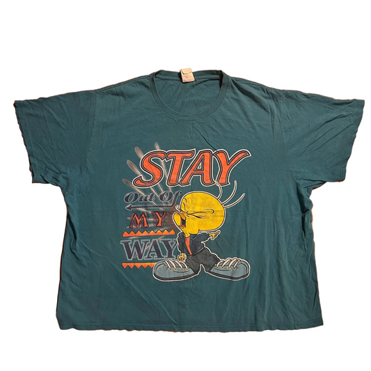00’s Looney Tunes Tweety Bird Sylvester Stay Out Of My Way Alright Teal Tshirt - XLarge - 28.5" x 29"