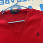 Polo RalPH Lauren Pima Cotton Red V Neck Sweater - Large - 23" x 26"