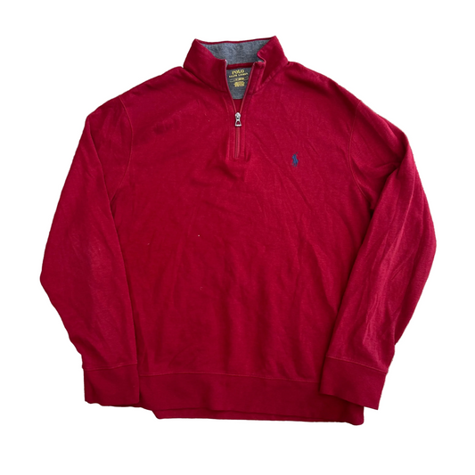Polo RalPH Lauren Cotton Viscose Nylon Red Maroon Quarter Zip Sweatshirt - XLarge - 25" x 28"