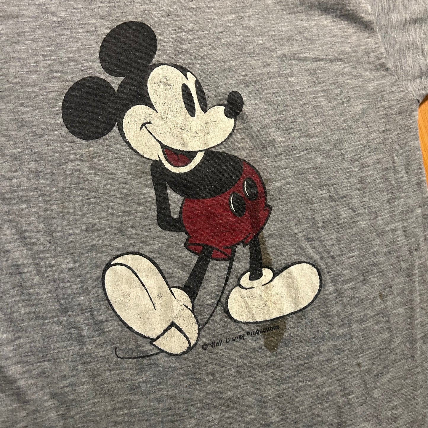 80’s Disney Mickey Mouse Gray Paper Thin Ringer Tshirt - Medium - 20" x 28"