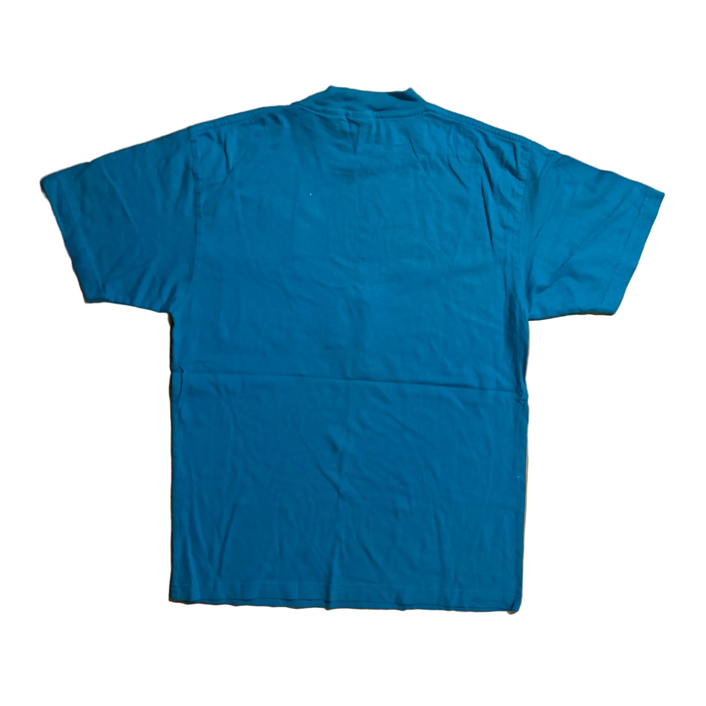 Disney Mickey Minnie Mouse Date Embroidered Teal Blue Pocket Tshirt - Small - 19" x 27"