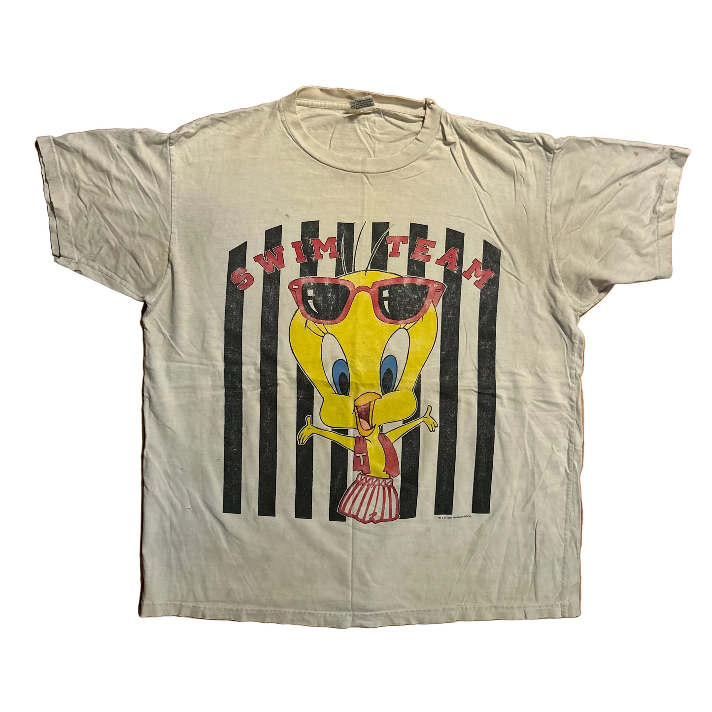90’s Looney Tunes Swim Team Tweety Bird White Paper Thin Tshirt - XLarge - 25.5" x 28.5"